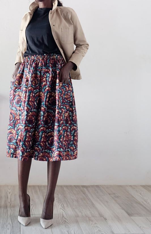 African Print Skirt Ankara Style for daily use | Dark Salmon Flare Skirt | Colorful Print African Wax