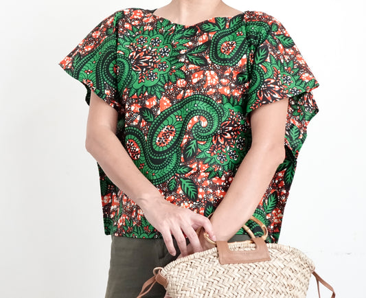 Ankara Style Green Base Top Shirt | African Bird Print Top | Wear Joy Daily by Safica